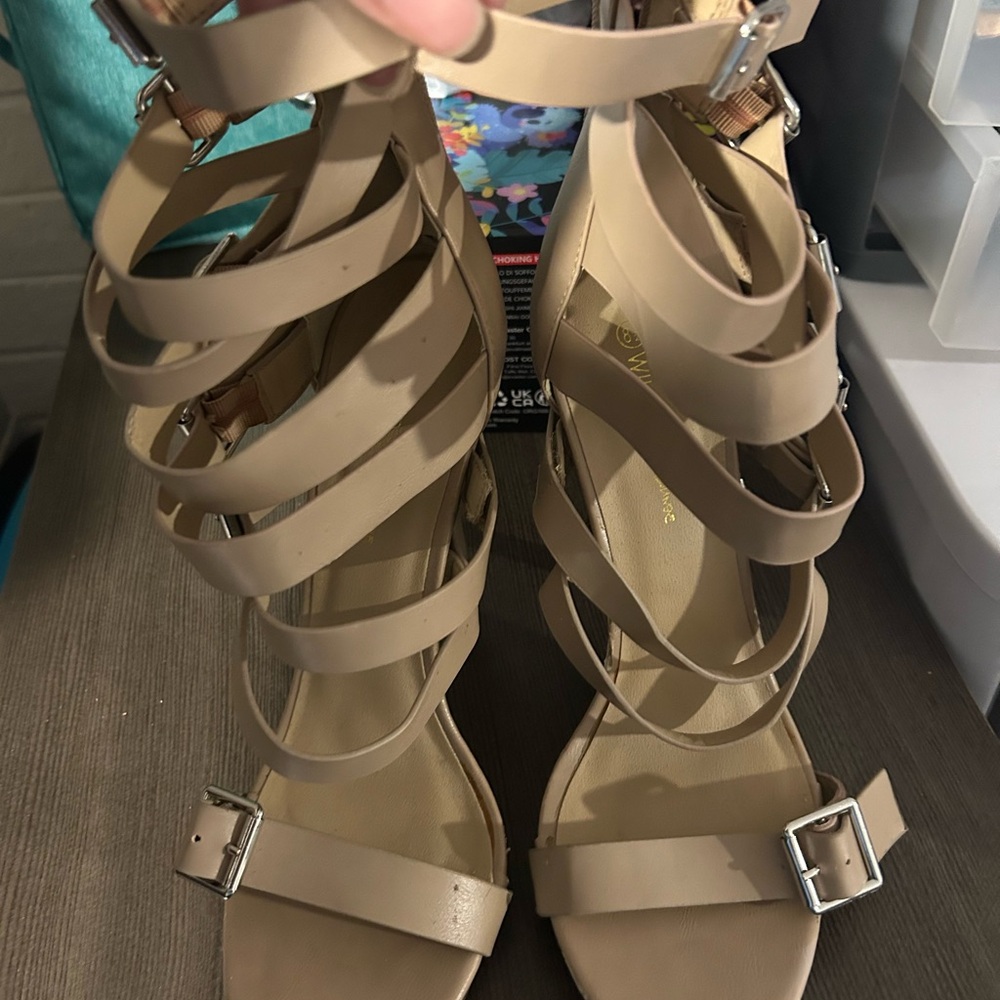 Wild Diva Taupe Strappy Heels